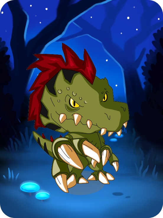 Dino — Reddit collectible avatar, dinosaur creature in a forest