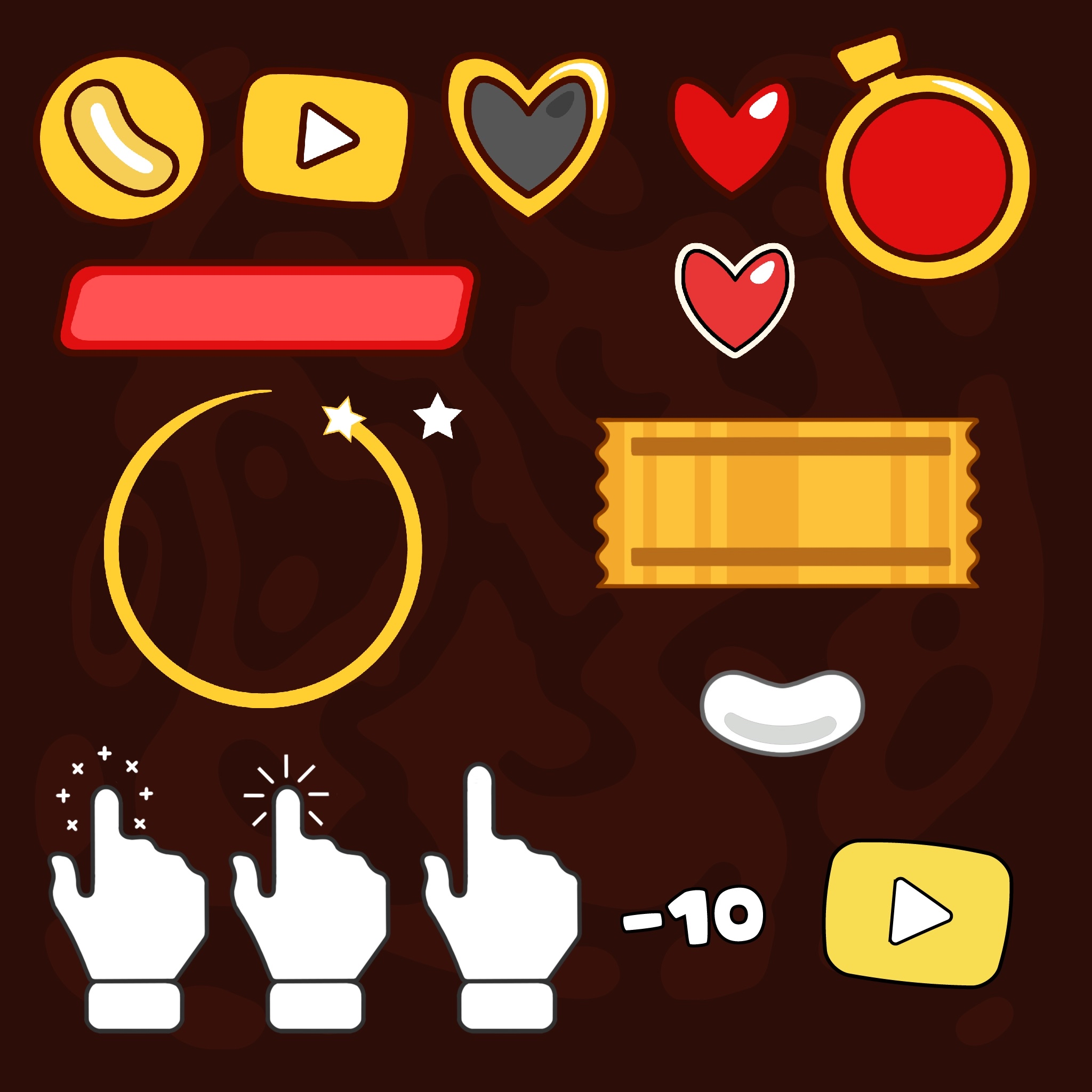 Choc Frog — game UI elements including hearts, coins, and buttons